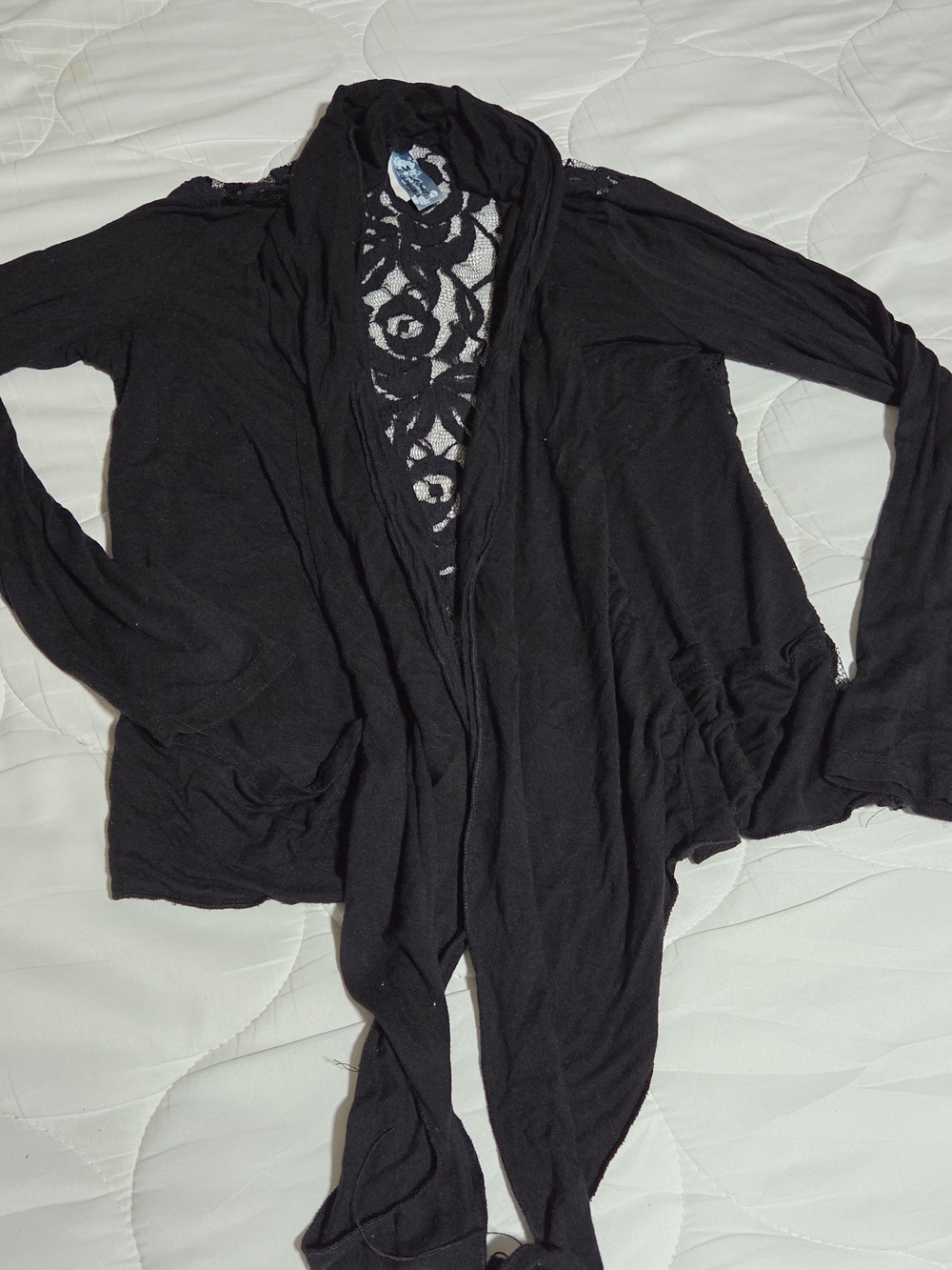 Black Lace-Back Open Cardigan - Y2K Vintage 2008